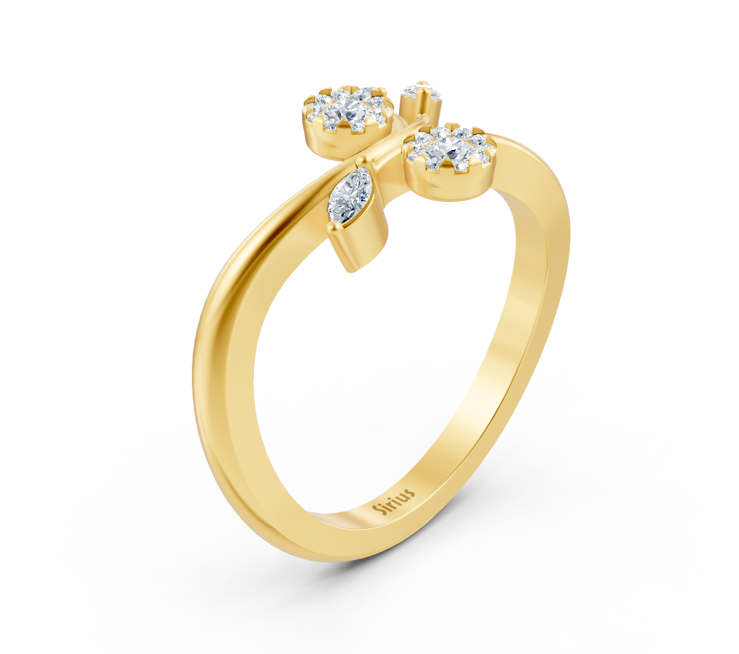 Verspielter Gelbgold-Ring mit Marquise- und Rundschliff-Labordiamanten