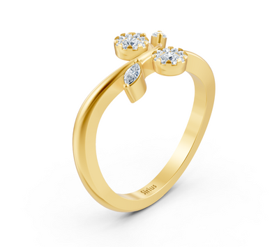 Verspielter Gelbgold-Ring mit Marquise- und Rundschliff-Labordiamanten