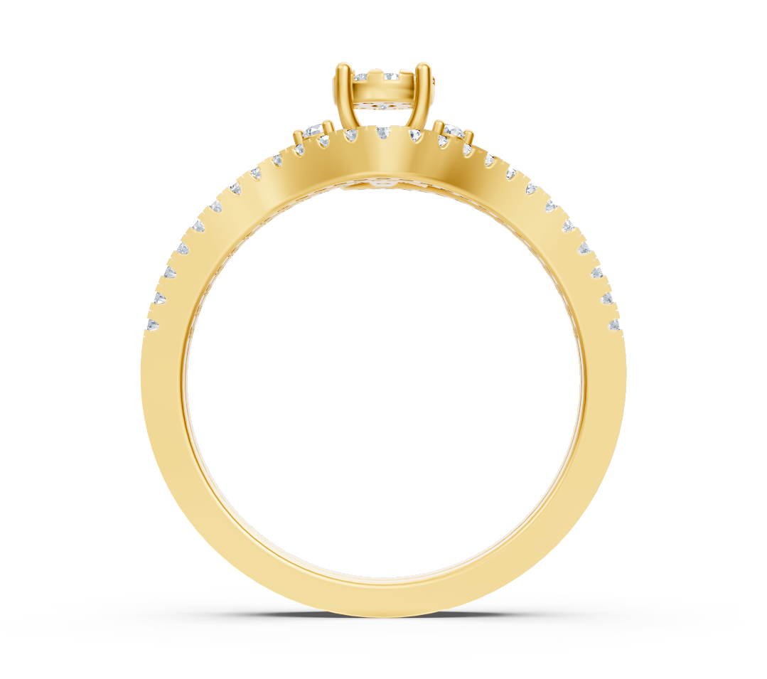 Yellow gold solitaire ring with pavé diamonds