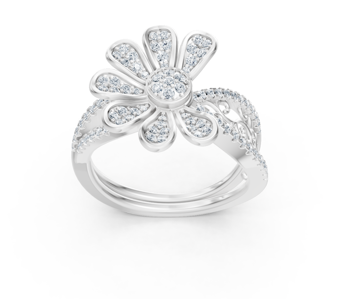 Weißgoldring mit floraler Diamantfassung