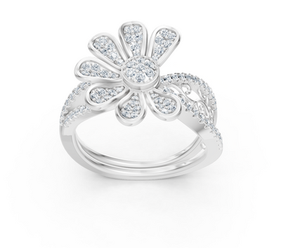Weißgoldring mit floraler Diamantfassung