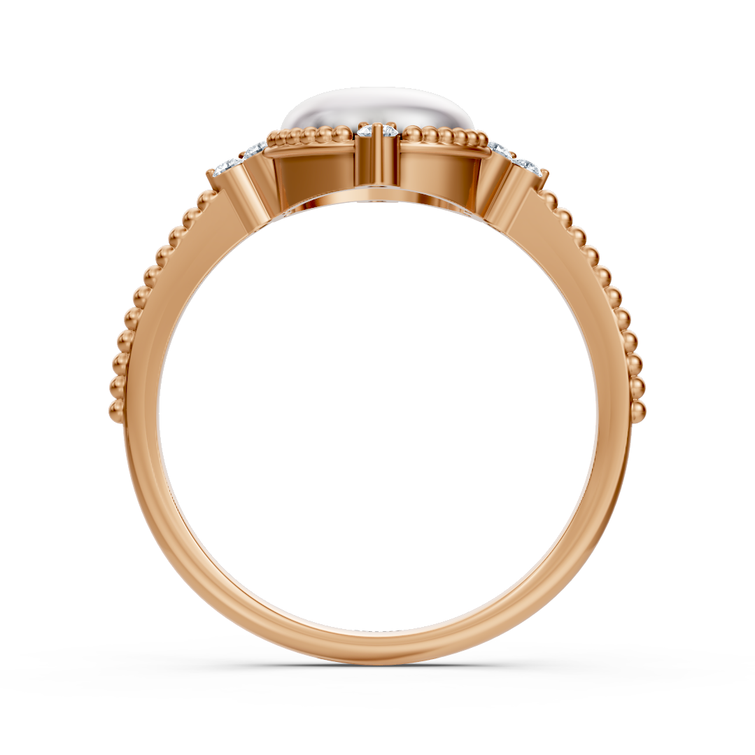 Romantic ring with cabochon pearl and diamonds in 14K rose gold – 77R0249