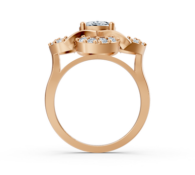 Romantic flower ring made of rose gold with oval lab diamond
