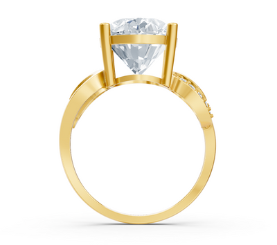 Verlobungsring aus Gelbgold mit ovalem Labordiamanten und geschwungener Diamantfassung