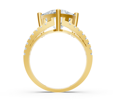 Stylish trillion solitaire ring with pavé lab diamonds in 14K yellow gold