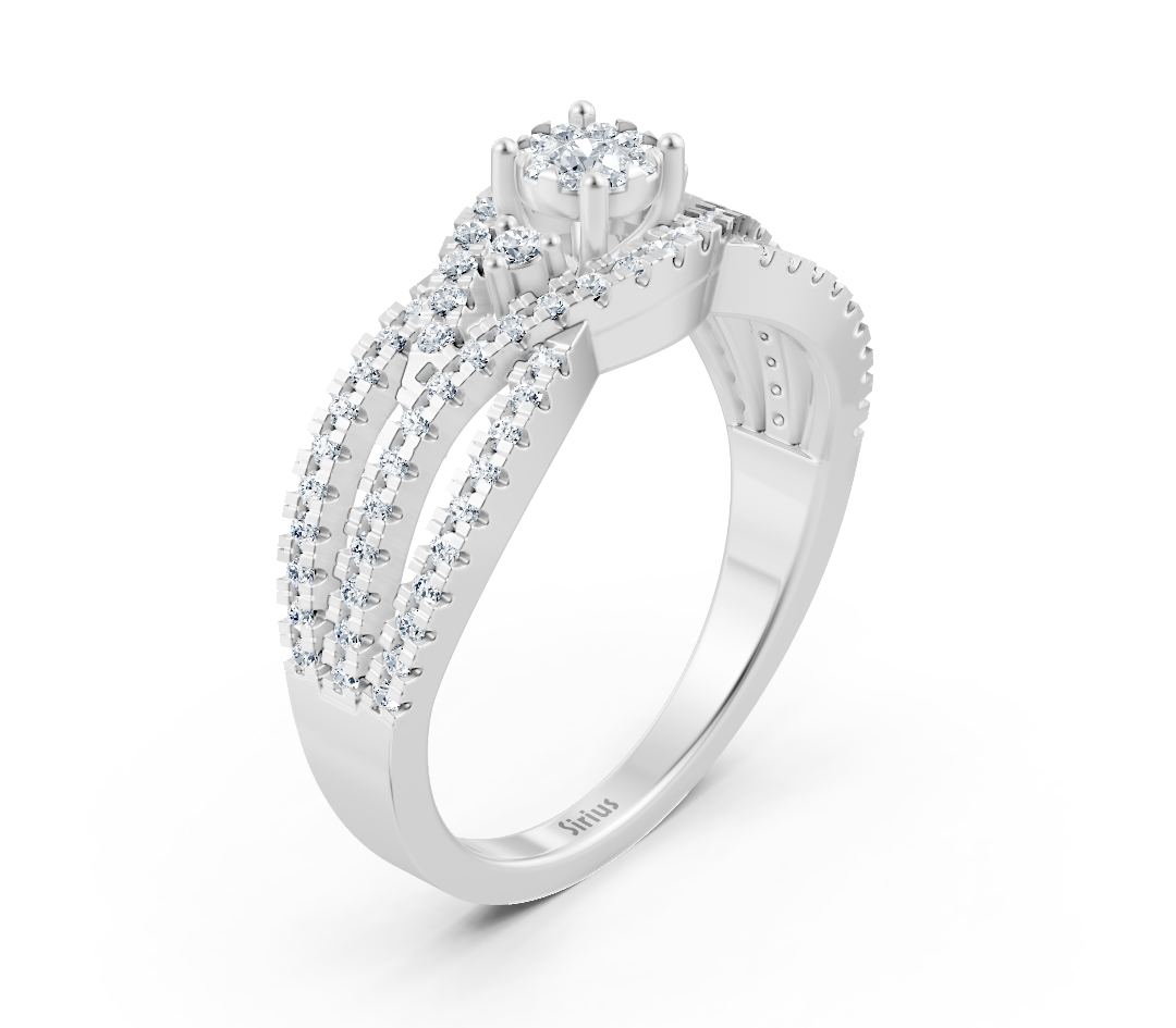 Elegant engagement ring in 14K white gold with diamonds
