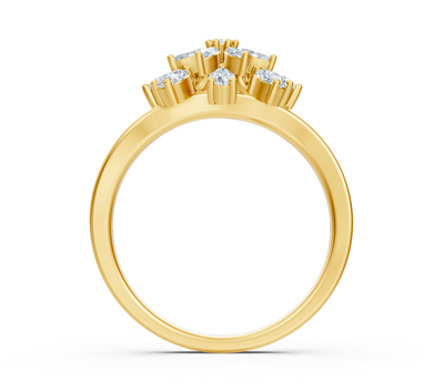 Yellow gold ring with marquise, round, and pear-shaped lab diamonds