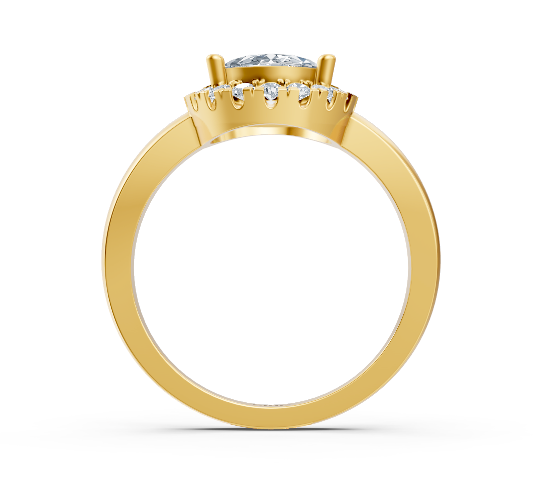 Halo engagement ring in Yellow Gold with an oval lab-grown diamond and a round diamond halo—high-quality Jewelry from Rosy Lab Diamonds