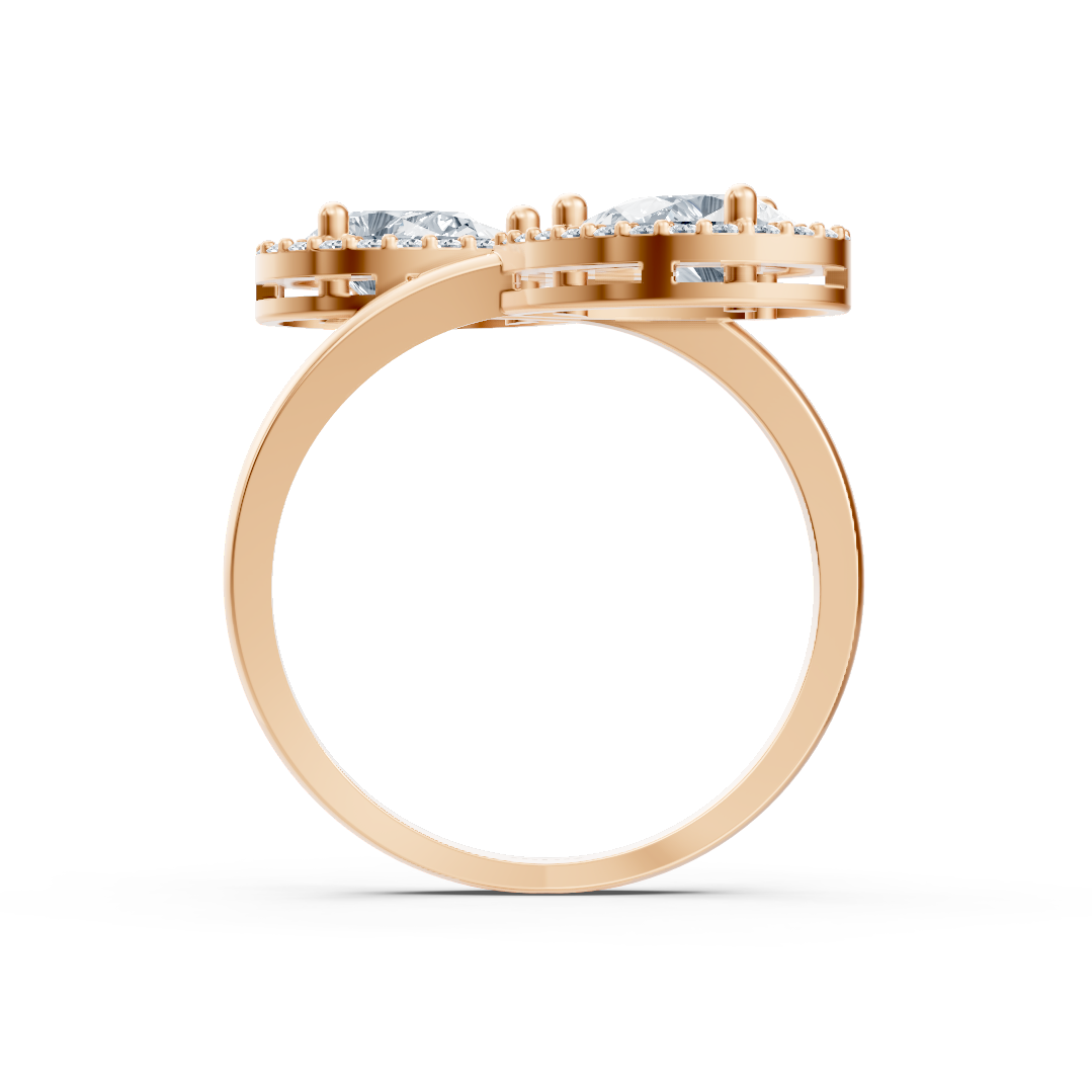 Open double ring with lab diamonds in pear and round cut in rose gold – 77R0252