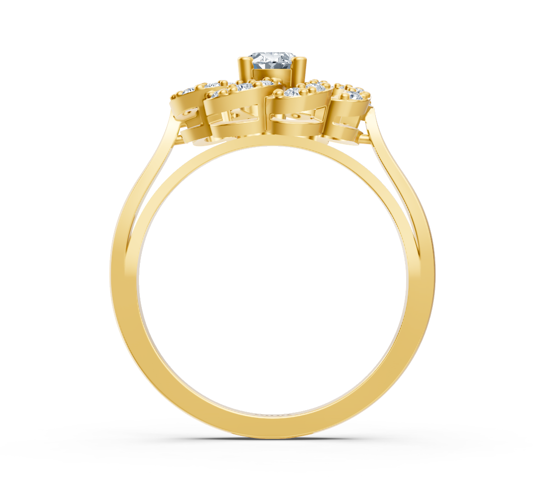 Yellow gold diamond ring in blossom design with center stone – 0.36 ct
