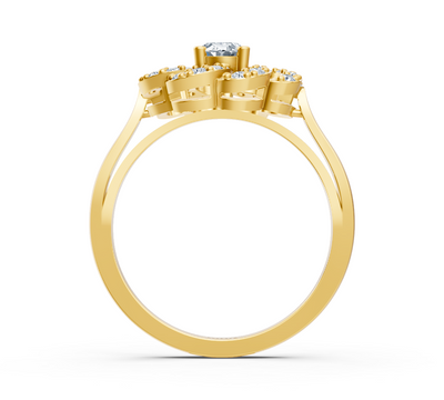 Yellow gold diamond ring in blossom design with center stone – 0.36 ct