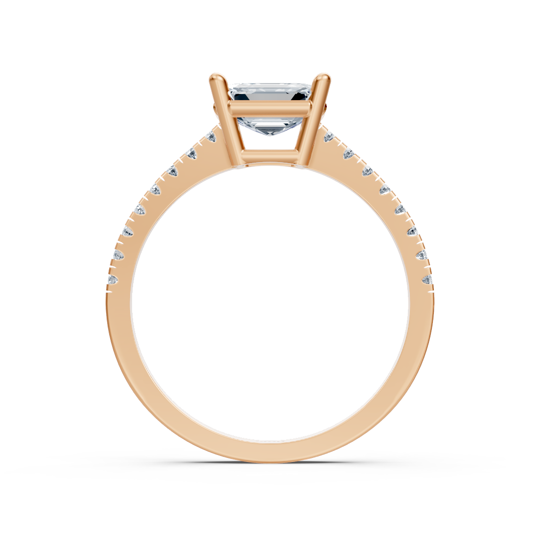 Rose Altın Pavé Alyanslı Zümrüt Kesim Laboratuvarı Pırlantalı Nişan Yüzüğü - 77R0255 - Rosy Lab Diamonds’tan yüksek kaliteli Mücevher