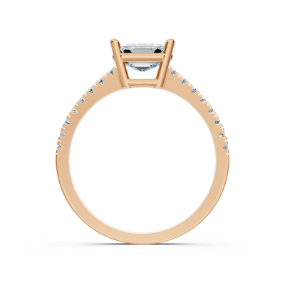 Verlobungsring mit Emerald-Cut Labordiamant und Pavé-Band in Roségold – 77R0255