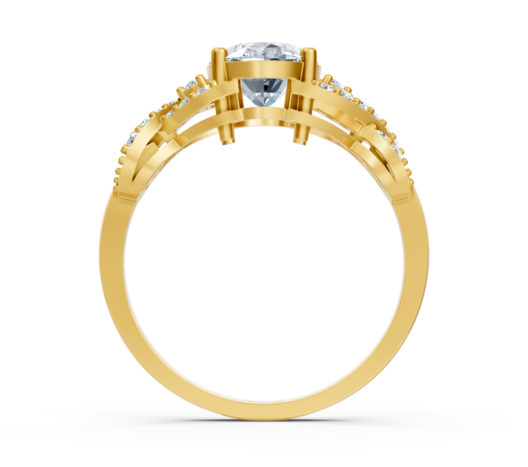 Stylish oval twisted ring with lab diamonds in 14K yellow gold