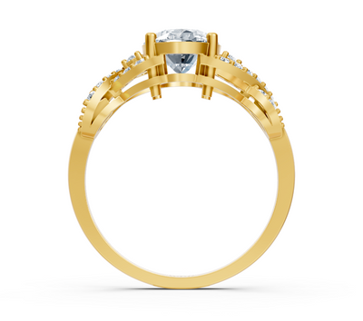 Stylish oval twisted ring with lab diamonds in 14K yellow gold
