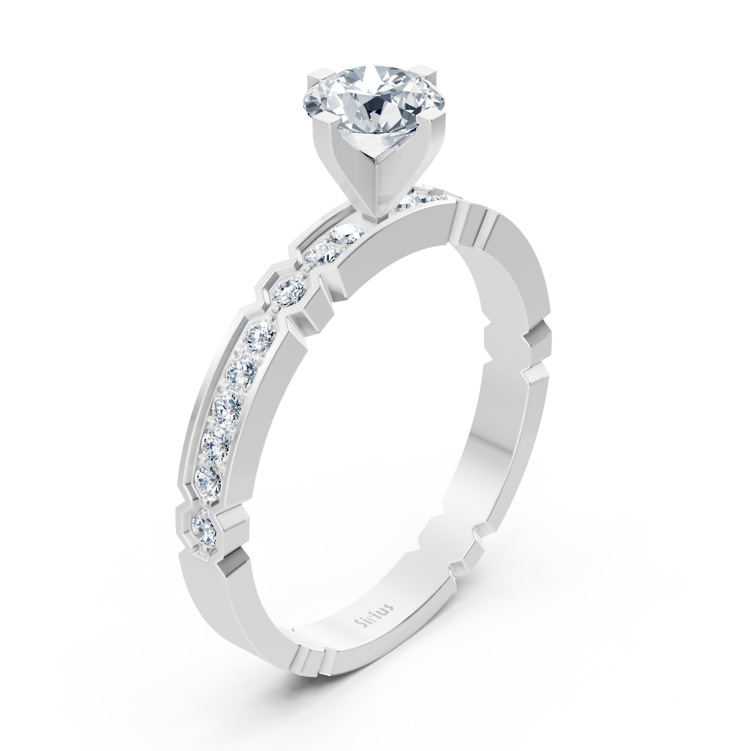 Weißgold-Ring mit zentralem Solitär und seitlichen Labor-Diamanten - hochwertiger Schmuck von Rosy Lab Diamonds