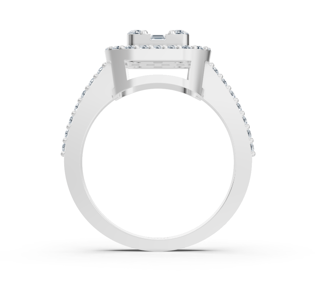 Weißgold-Ring mit Baguette- und Rundschliff Labor-Diamanten im Luxusdesign