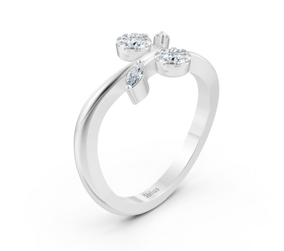 Elegant white gold ring with marquise and round cut lab diamonds