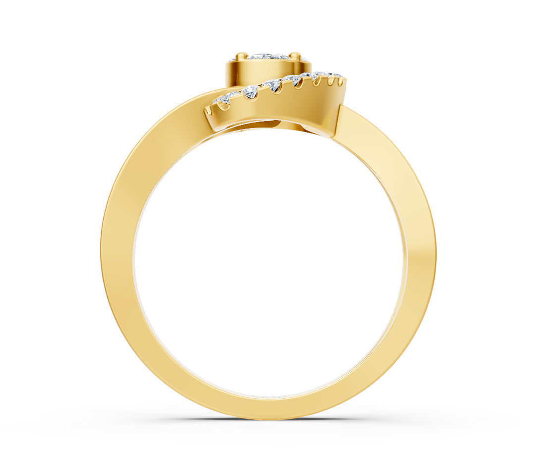Elegant engagement ring made of yellow gold with lab-grown diamonds