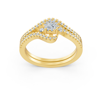 Yellow gold solitaire ring with pavé diamonds
