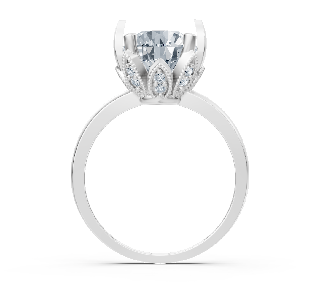 Classic white gold engagement ring with round lab diamond and crown setting