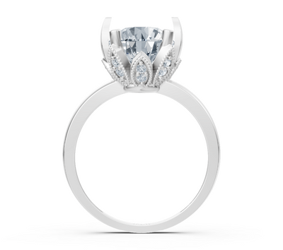 Classic white gold engagement ring with round lab diamond and crown setting