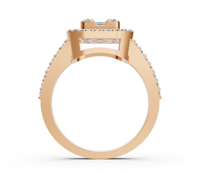 Rose gold ring with baguette and round cut lab diamonds in luxury design