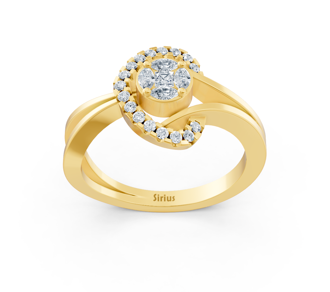 Elegant engagement ring made of yellow gold with lab-grown diamonds
