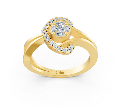 Elegant engagement ring made of yellow gold with lab-grown diamonds