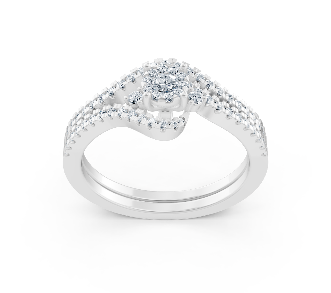 Weißgold Solitärring mit Pavé-Diamanten