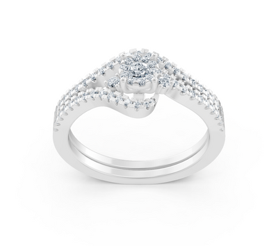 Weißgold Solitärring mit Pavé-Diamanten