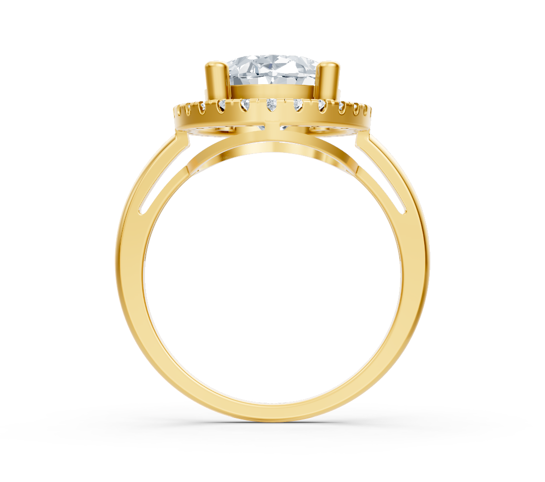 Strahlender Oval-Halo-Ring mit Labordiamanten in 14K Gelbgold