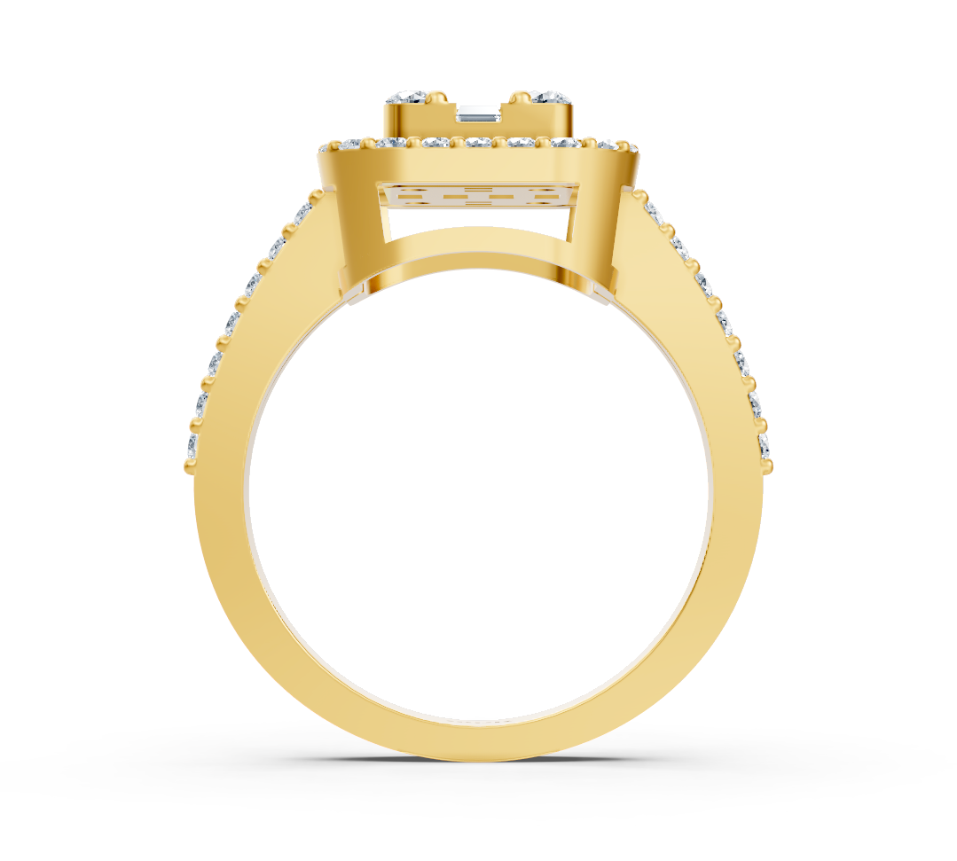 Bague luxueuse en Or Jaune avec diamants de laboratoire taille baguette et Taille Brillant Rond – Bijoux haut de gamme de Rosy Lab Diamonds