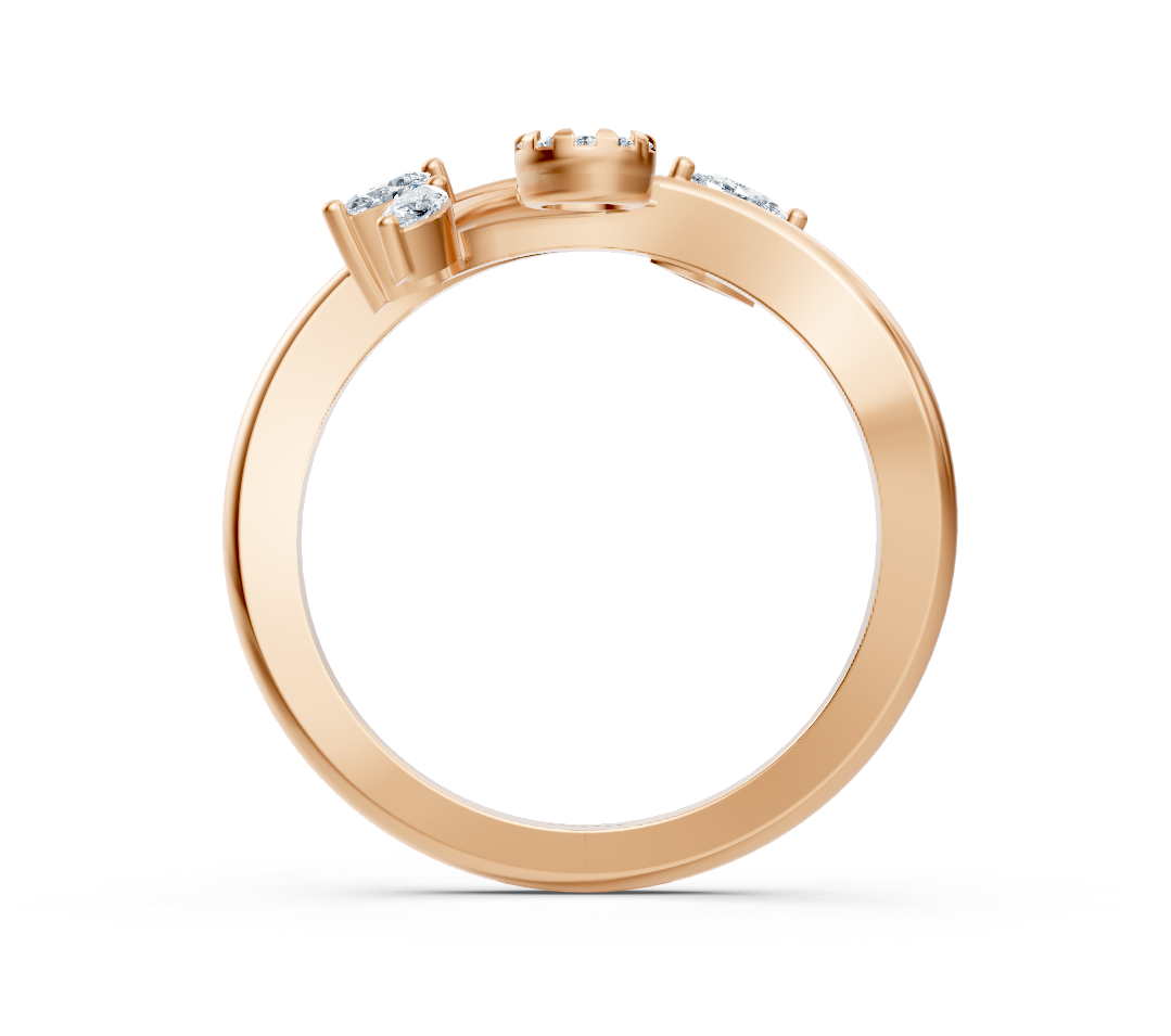 Bague en or rose charmante avec diamants de laboratoire taille marquise et ronde