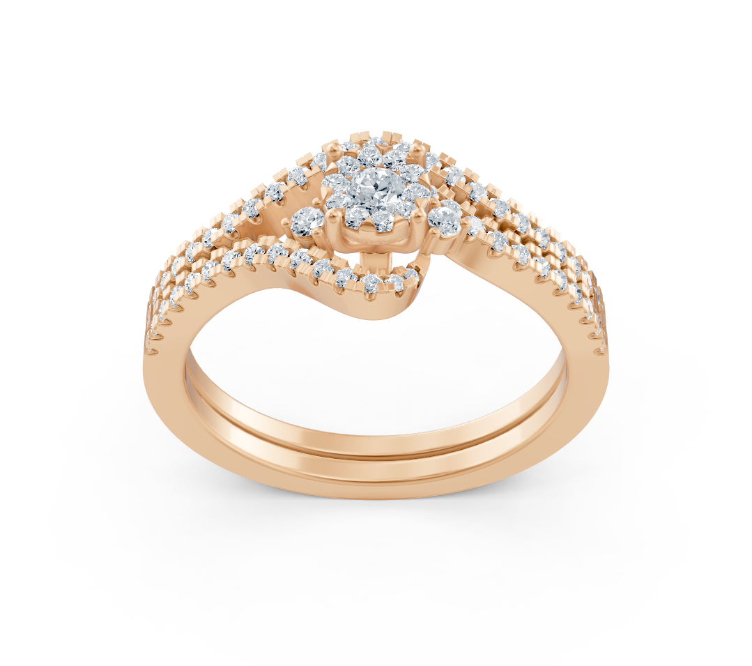 Rose gold solitaire ring with pavé diamonds