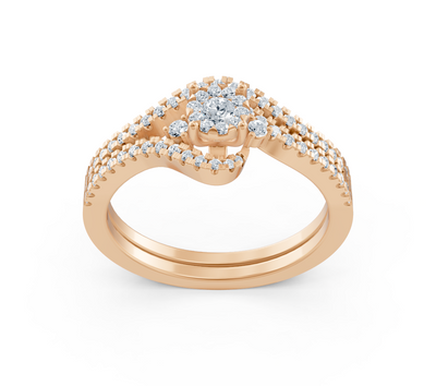 Rose gold solitaire ring with pavé diamonds