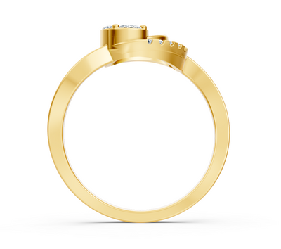 Stylish yellow gold ring with marquise, princess, and round diamonds
