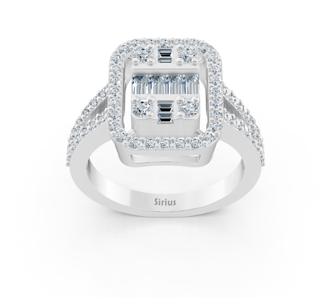 Weißgold-Ring mit Baguette- und Rundschliff Labor-Diamanten im Luxusdesign
