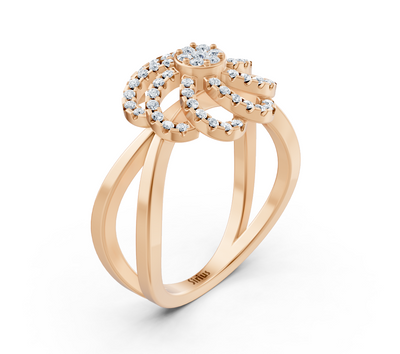 Modern rose gold ring with round diamonds