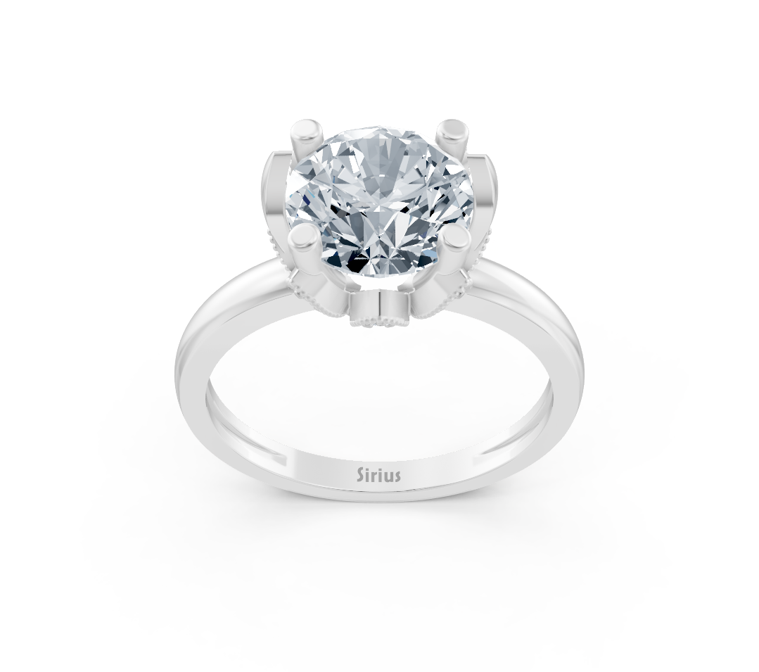 Classic white gold engagement ring with round lab diamond and crown setting