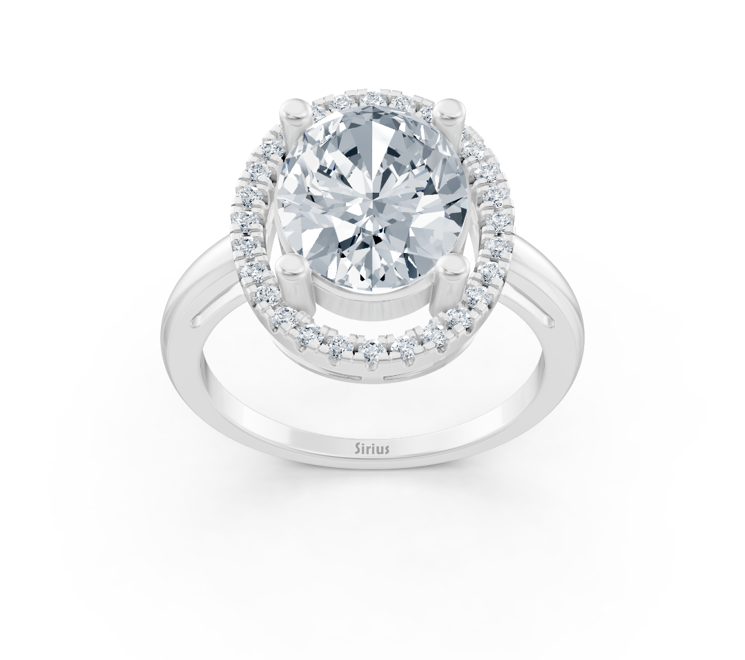 Exklusiver Oval-Halo-Ring mit Labordiamanten in 14K Weißgold