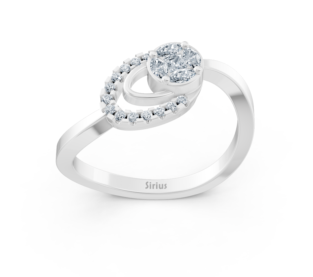 Weißgold-Cluster-Ring mit Marquise-, Princess- und Runddiamanten