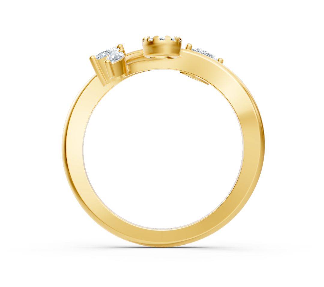 Verspielter Gelbgold-Ring mit Marquise- und Rundschliff-Labordiamanten