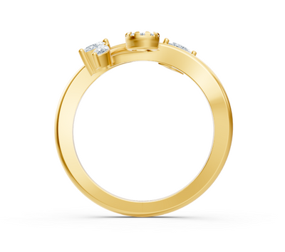 Verspielter Gelbgold-Ring mit Marquise- und Rundschliff-Labordiamanten