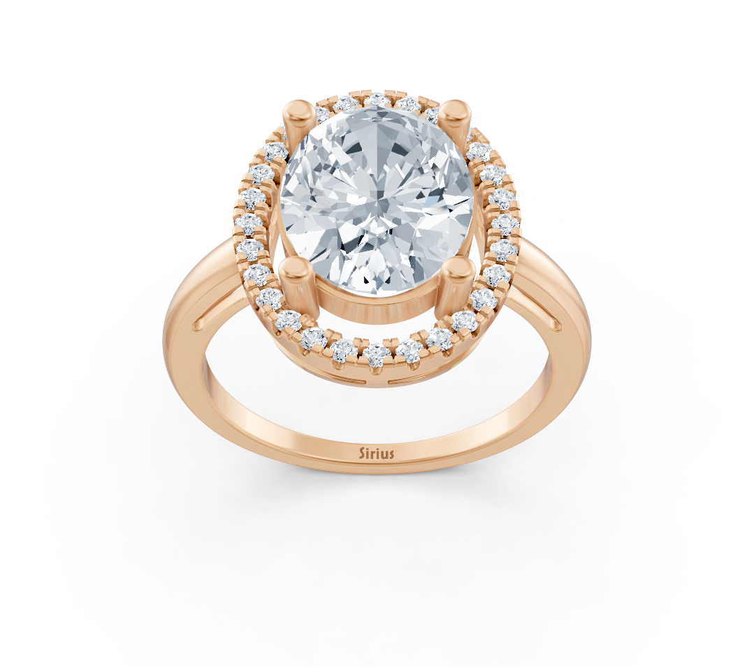 Élégante bague halo ovale ornée de diamants de laboratoire en Or Rose 14 carats – Bijoux haut de gamme de Rosy Lab Diamonds