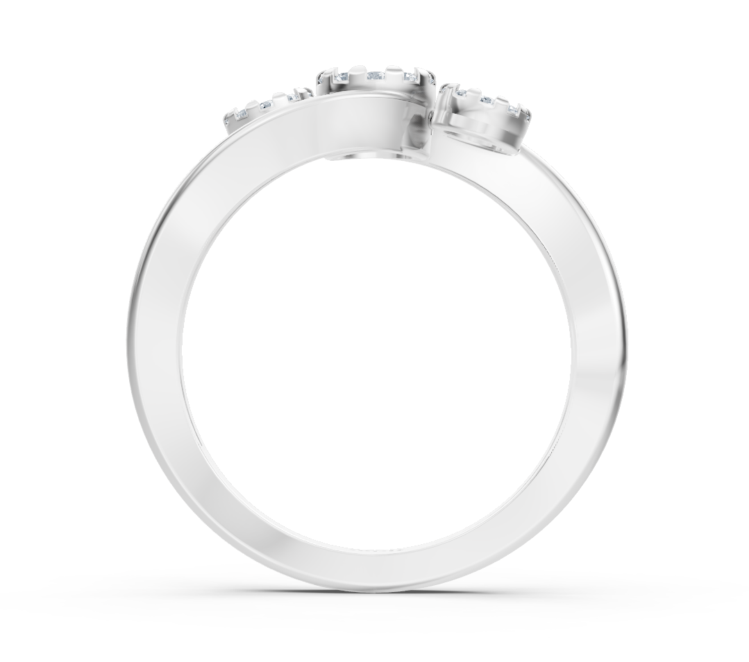 Weißgold-Ring mit drei diamantbesetzten Blütenclustern