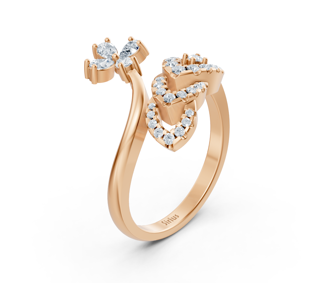Bague double cœur en or rose avec diamants poire et ronds – Bijoux haut de gamme de Rosy Lab Diamonds