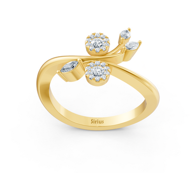 Verspielter Gelbgold-Ring mit Marquise- und Rundschliff-Labordiamanten