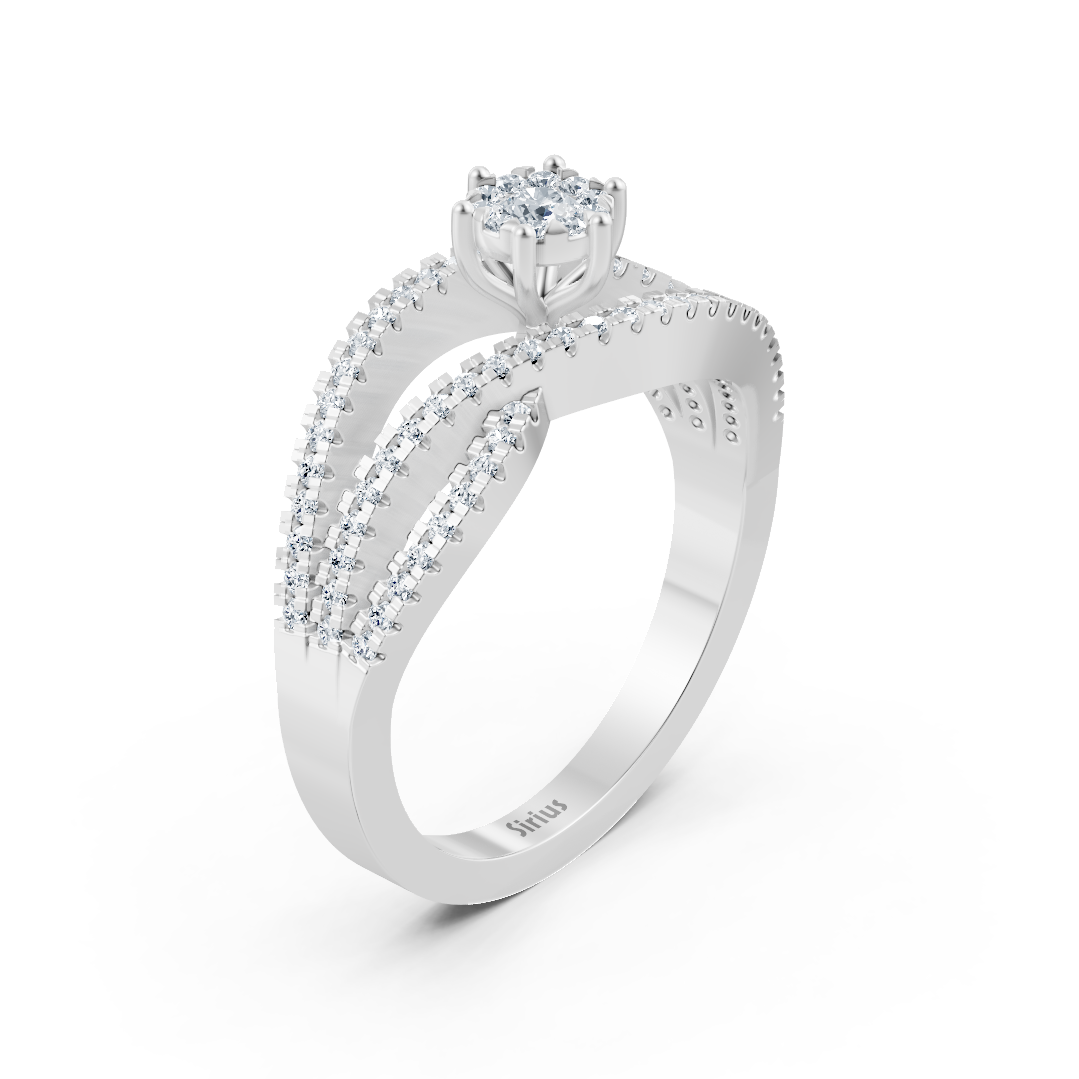 Weißgold Solitärring mit Pavé-Schultern
