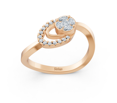 Rose gold cluster ring with marquise, princess, and round diamonds
